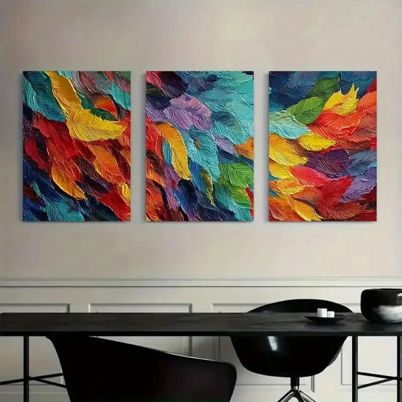 3pcs Painting of Colorful Leaves Wall Painting Metal Print Ready to Hang Art