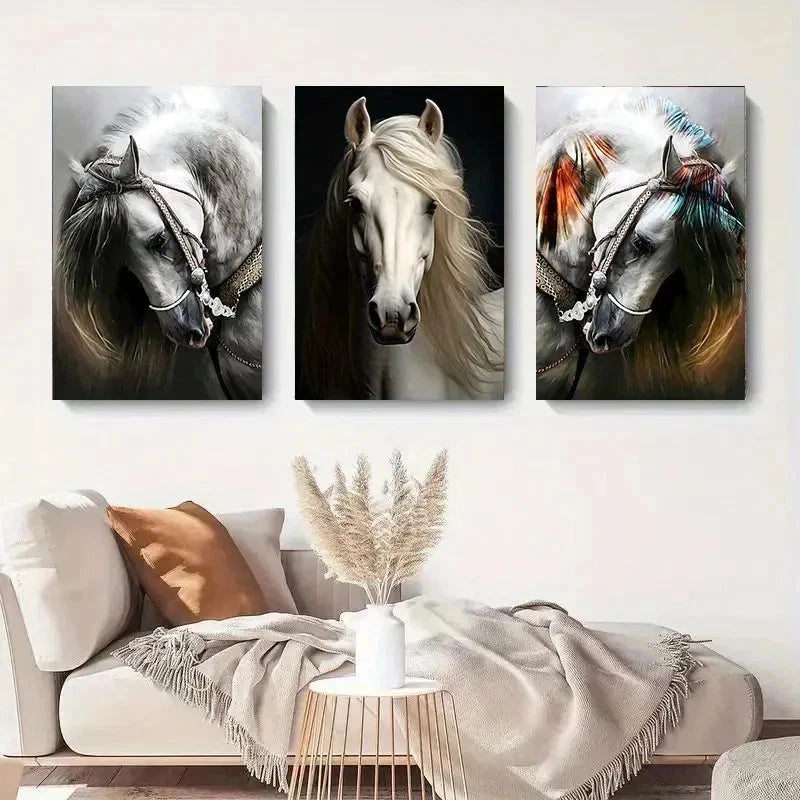 3pcs Elegant Horse Head Portrait Perfect Wall Art Set Canvas Framed 40x60cm - High Quality Print 100% Australian Made Wall Canvas Ready to Hang