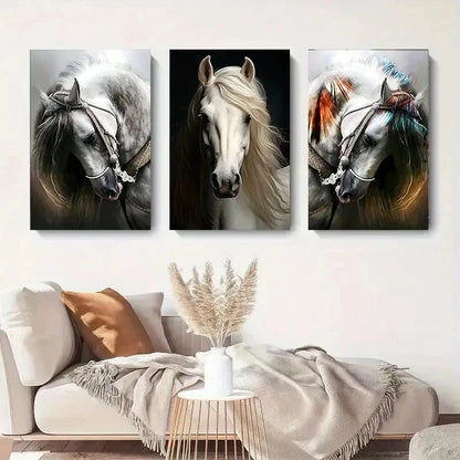 3pcs Elegant Horse Head Portrait Perfect Wall Art Set Canvas Framed 40x60cm - High Quality Print 100% Australian Made Wall Canvas Ready to Hang