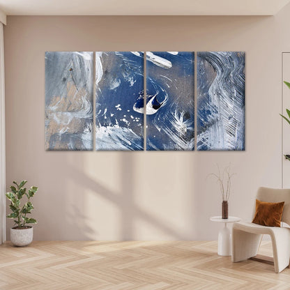 4pcs Abstract Blue and Silver Paint Wall Art Canvas Framed 45x80cm - High Quality Print 100% Australian Made Wall Canvas Ready to Hang