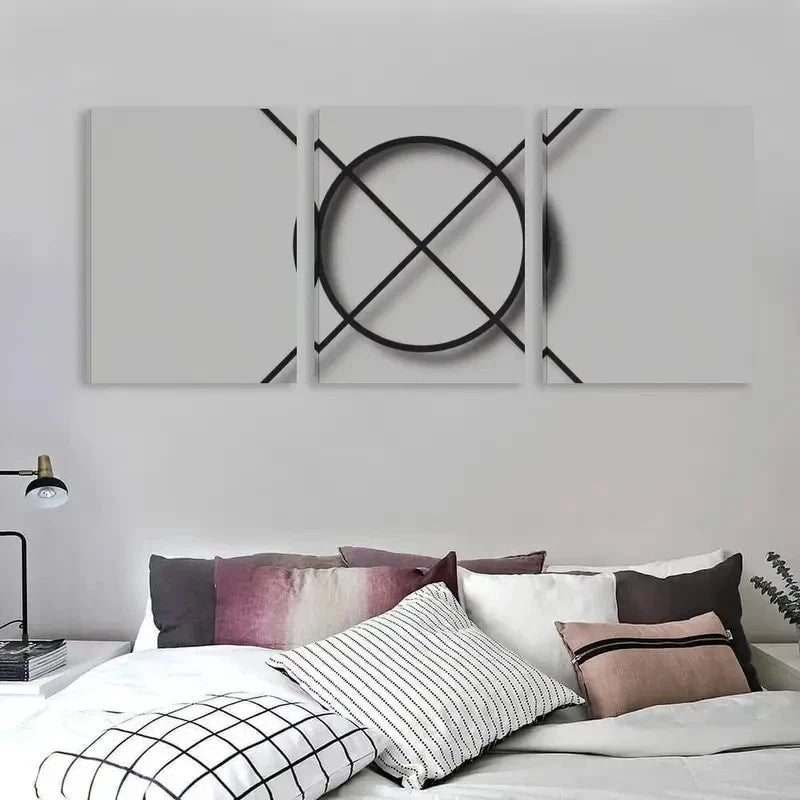 3pcs Abstract Geometric Design Black & White Wall Art Set Canvas Framed 50x70cm - High Quality Print 100% Australian Made Wall Canvas Ready to Hang
