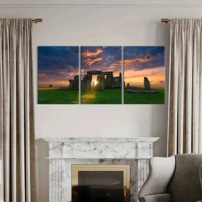 3pcs Stonehenge at Sunset Travel Attraction Wall Art Set Canvas Framed 40x60cm - High Quality Print 100% Australian Made Wall Canvas Ready to Hang