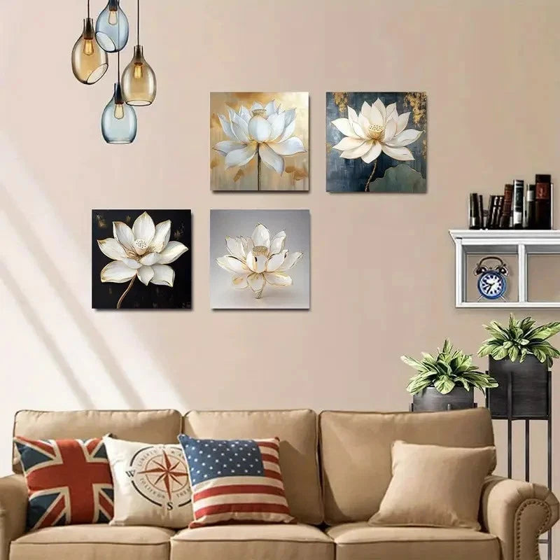 4pcs Floral Room Wall Art Canvas Framed
