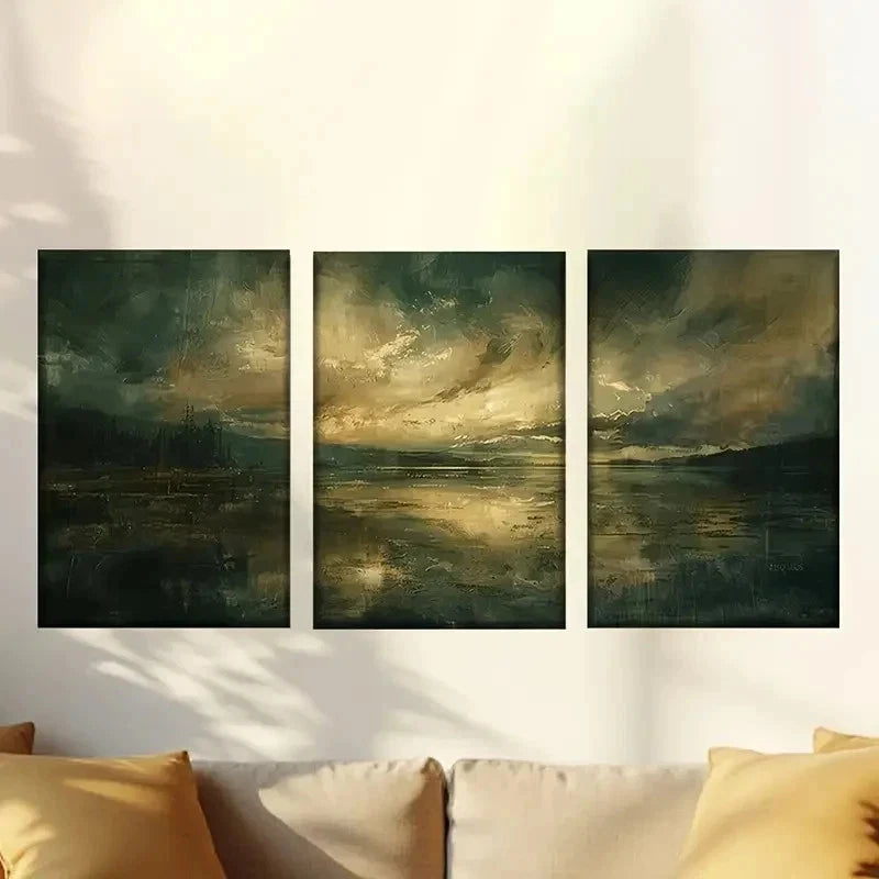 3pcs Dark Gothic Clouds Wall Art Set Canvas Framed 60x90cm - High Quality Print 100% Australian Made Wall Canvas Ready to Hang