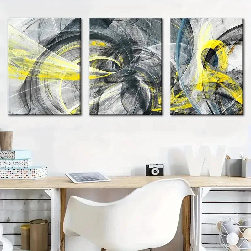 3pcs Abstract Colorful Line Art with Interwoven Metal Print Ready to Hang Art