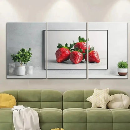 3pcs Strawberry Trendy Minimalist Metal Print Ready to Hang Art