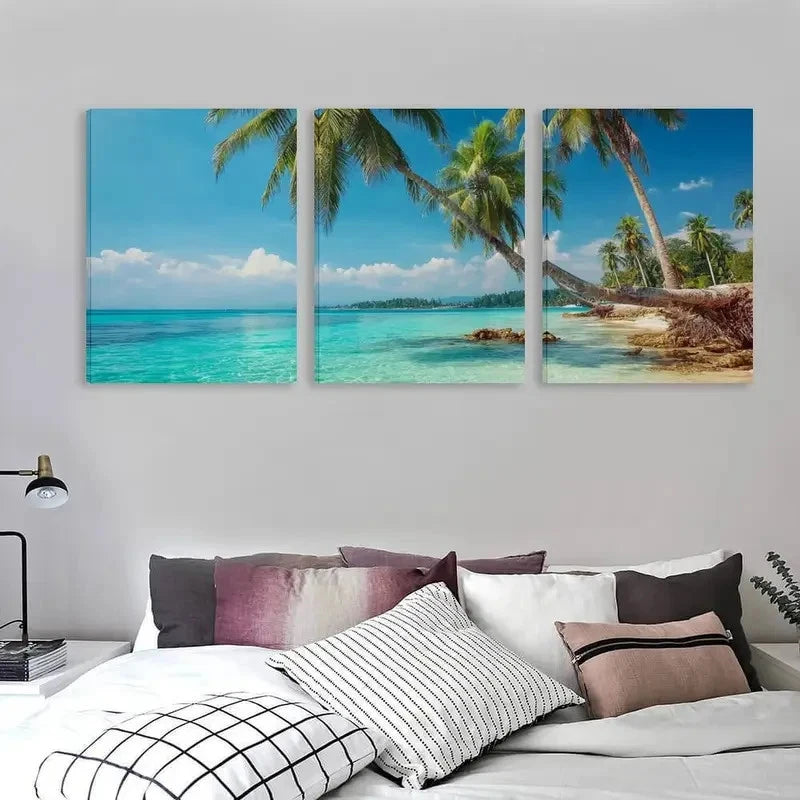 3pcs Cable Beach Australia Tropical Beach   Wall Art Set Canvas Framed 60x90cm - High Quality Print 100% Australian Made Wall Canvas Ready to Hang