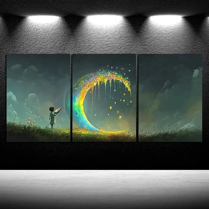 3pcs People Who Read Under The Moon Metal Print Ready to Hang Art