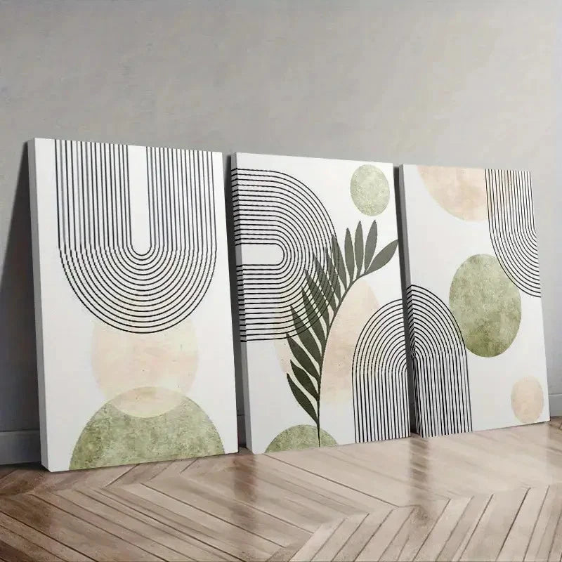 3pcs Geometric Shapes and Leaf Patterns Wall Art Set Canvas Framed 60x90cm - High Quality Print 100% Australian Made Wall Canvas Ready to Hang