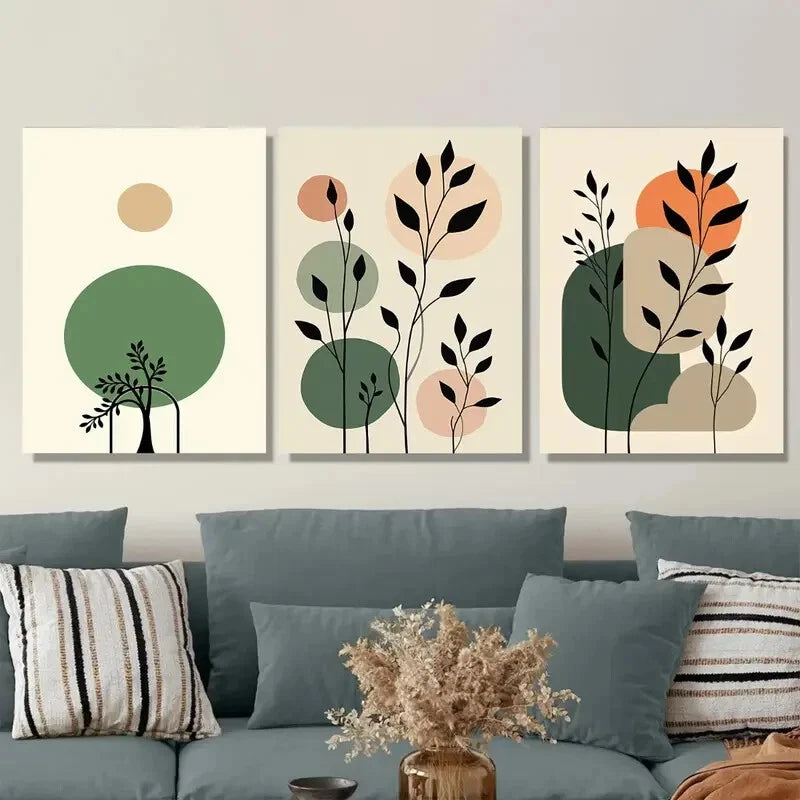 3pcs Modern Abstract Botanical Green Leaf Metal Print Ready to Hang Art