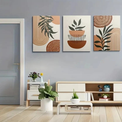 3pcs Abstract Painting with Geometric Patterns Metal Print Ready to Hang Art