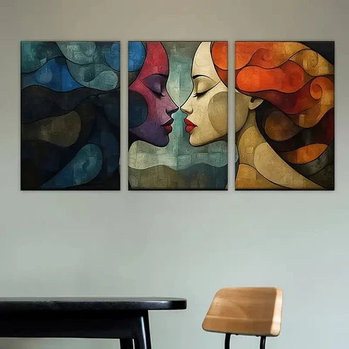 3pcs Two Women with Their Faces Painted Wall Art Set Canvas Unframed - High Quality Print 100% Australian Made Wall Canvas