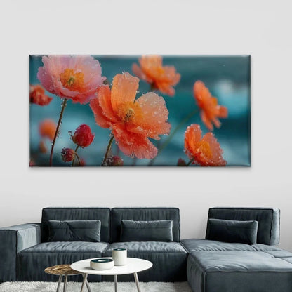 Orange Poppies Close-Up Wall Art Canvas Office Home Room Framed 120x60cm