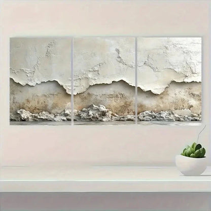 3pcs Minimalist Beige Textured  gj  Wall   Wall Art Set Canvas Framed 40x60cm - High Quality Print 100% Australian Made Wall Canvas Ready to Hang