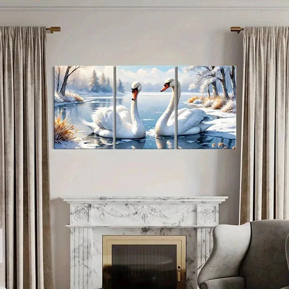 3pcs Two Swans In The Lake Vintage Wall Art Set Canvas Framed 40x60cm - High Quality Print 100% Australian Made Wall Canvas Ready to Hang