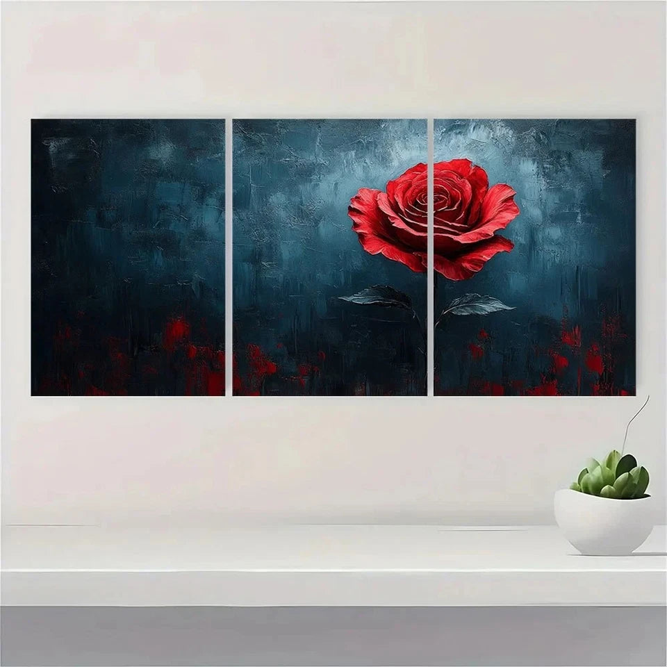 3pcs Red Rose Dark Romance Painting Metal Print Ready to Hang Art