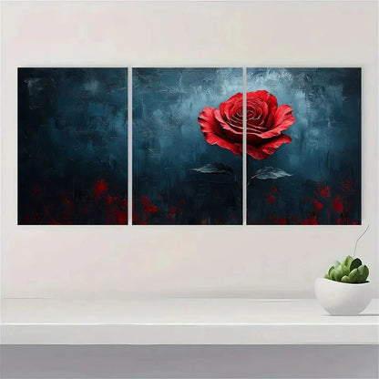 3pcs Red Rose Dark Romance Painting Metal Print Ready to Hang Art