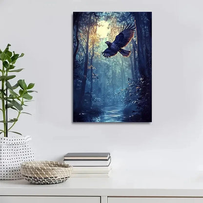 Vibrant Hawk in Magical Forest Painting 40x60cm Metal Print Ready to Hang