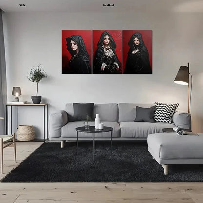3pcs Gothic Hooded Woman Vintage Metal Print Ready to Hang Art