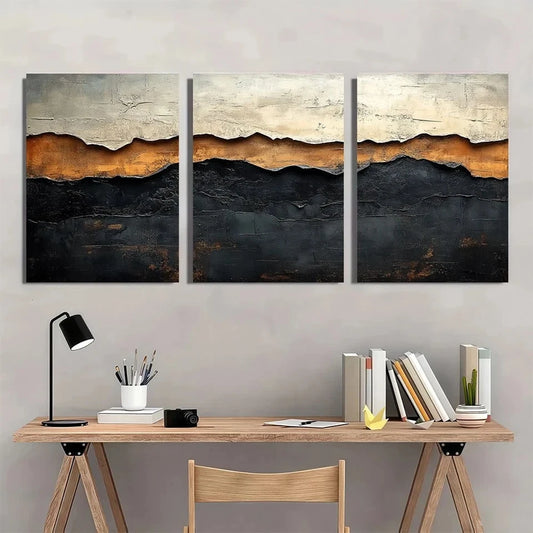 3pcs Neutral Tones Earth Colors Painting Wall Art Set Canvas Framed 40x60cm - High Quality Print 100% Australian Made Wall Canvas Ready to Hang