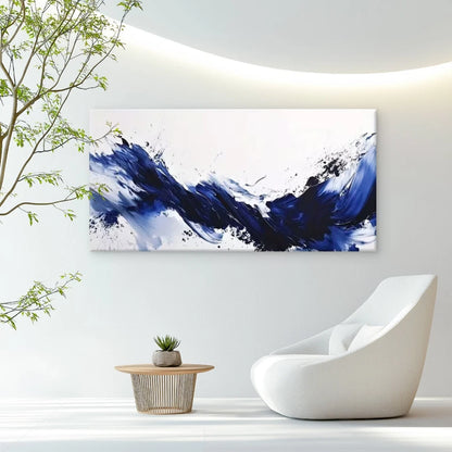 Dynamic Modern Blue Ink Wall Art Canvas Office Home Room Framed 120x60cm