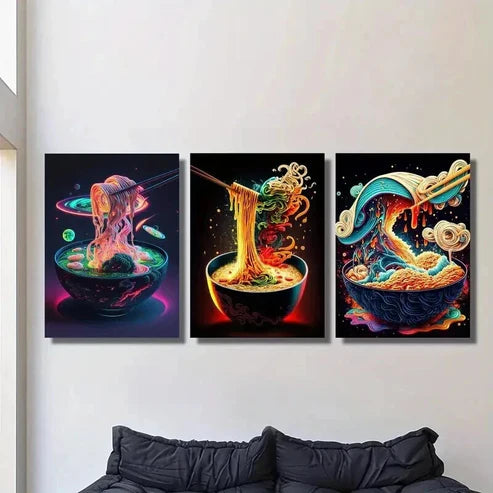 3pcs Japanese Colorful Ramen & Sushi Wall Art Canvas Unframed – High Quality Print 100% Australian Made Wall Canvas