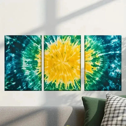 3pcs Yellow and Green Tie Dye Painting Wall Art Set Canvas Framed 40x60cm - High Quality Print 100% Australian Made Wall Canvas Ready to Hang