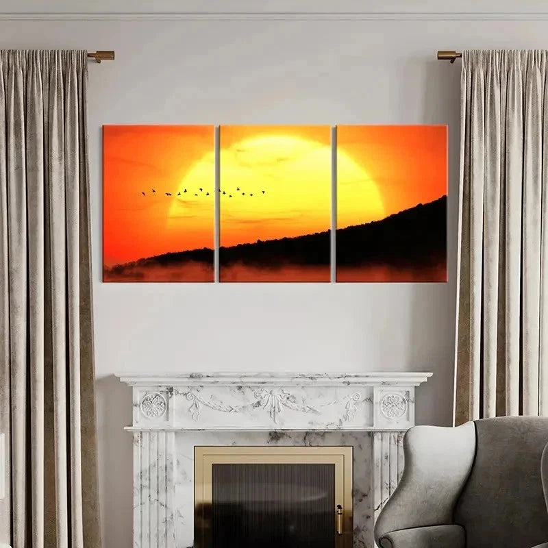 3pcs Mountain At Sunset Birds Vintage Wall Art Set Canvas Framed 40x60cm - High Quality Print 100% Australian Made Wall Canvas Ready to Hang