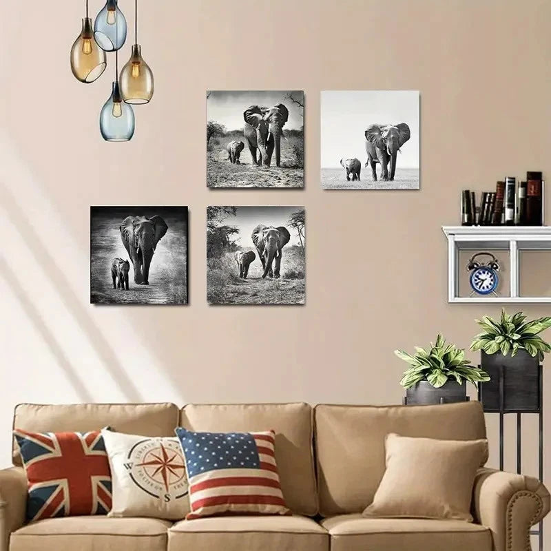 4pcsFeaturing Majestic Elephants Wall Art Canvas Framed