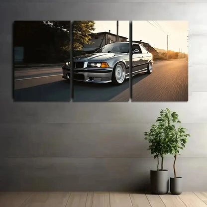 3pcs Casual Gray Body Color with White Wheels Metal Print Ready to Hang Art