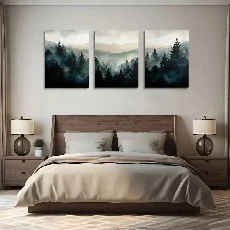 3pcs Mountain and Trees Landscape Wall Art Set Canvas Framed 40x60cm - High Quality Print 100% Australian Made Wall Canvas Ready to Hang