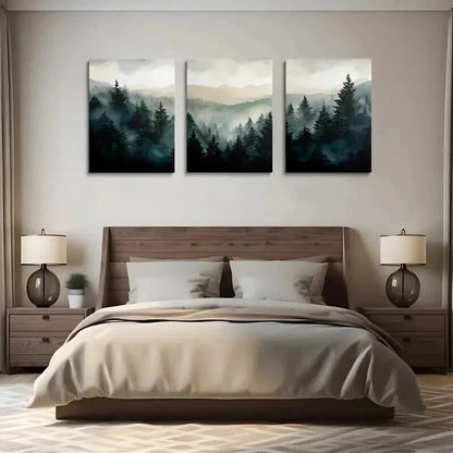 3pcs Mountain and Trees Landscape Wall Art Set Canvas Framed 40x60cm - High Quality Print 100% Australian Made Wall Canvas Ready to Hang