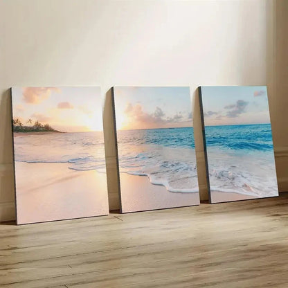 3pcs Ocean Beach Sunset Modern Deco Perfect Wall Art Set Canvas Framed 40x60cm - High Quality Print 100% Australian Made Wall Canvas Ready to Hang