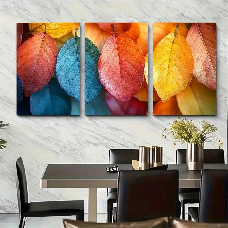 3pcs Vibrant Autumn Leaves Décor Perfect Wall Art Set Canvas Framed 40x60cm - High Quality Print 100% Australian Made Wall Canvas Ready to Hang