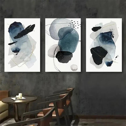 3pcs Blue & Black Shapes with Golden Accents Wall Art Set Canvas Framed 40x60cm - High Quality Print 100% Australian Made Wall Canvas Ready to Hang