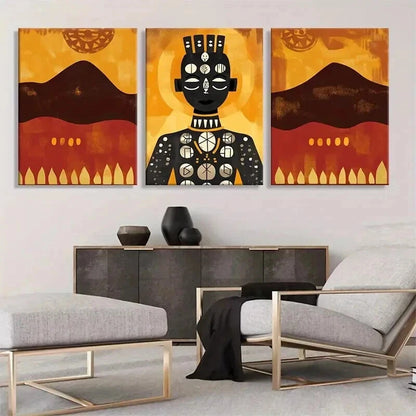 3pcs Tribal Woman Golden Sun Abstract Perfect Wall Art Set Canvas Framed 40x60cm - High Quality Print 100% Australian Made Wall Canvas Ready to Hang