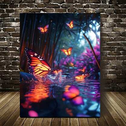 Vibrant Butterfly Splash Blues Purples Painting 40x60cm Metal Print Ready to Hang