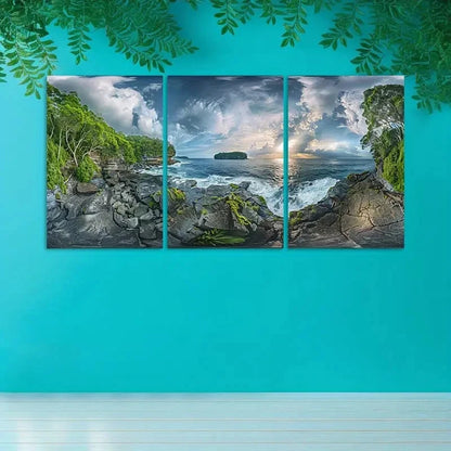 3pcs Dramatic Coastal View At Sunset Time AUS Wall Art Set Canvas Framed 40x60cm - High Quality Print 100% Australian Made Wall Canvas Ready to Hang