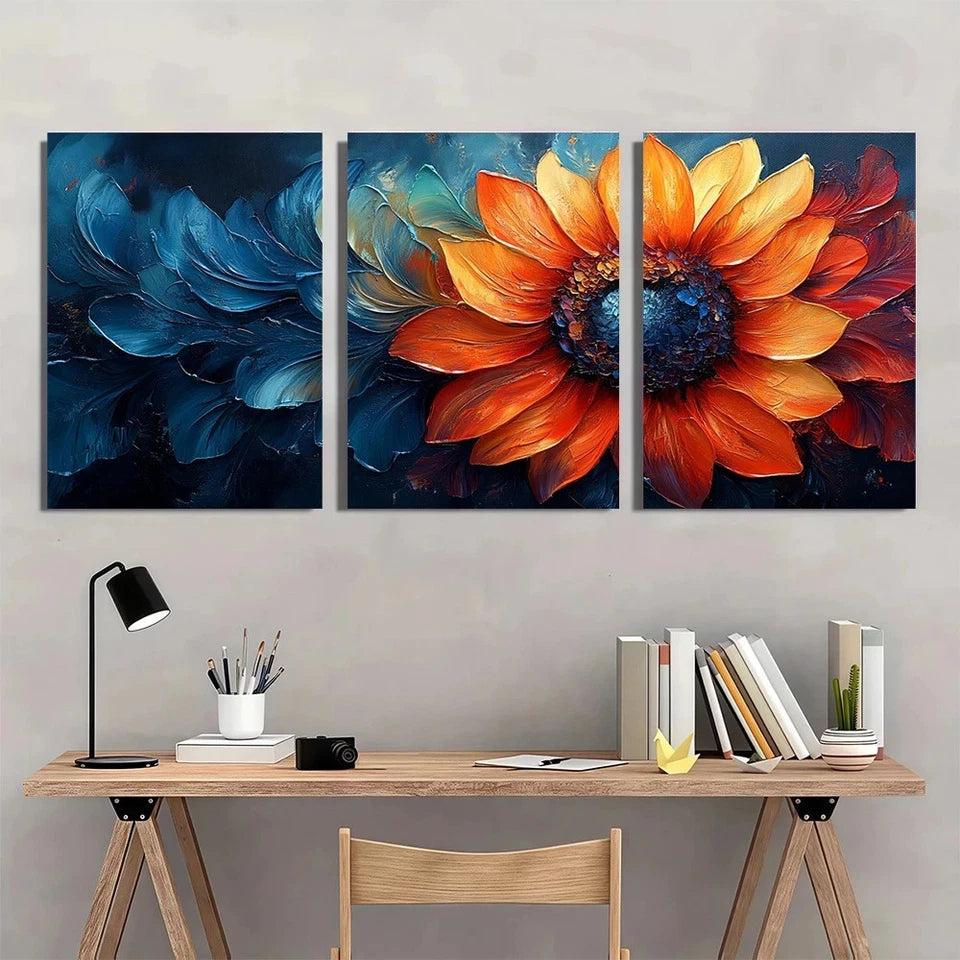 3pcs Painting Abstract Sunflower Vibrant Colors Wall Art Set Canvas Framed 40x60cm - High Quality Print 100% Australian Made Wall Canvas Ready to Hang