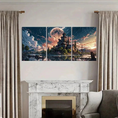 3pcs Japanese Style Temple Vintage  Wall Art Set Canvas Framed 40x60cm - High Quality Print 100% Australian Made Wall Canvas Ready to Hang