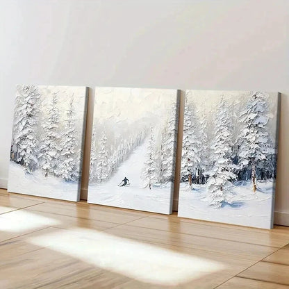 3pcs Skiing Adventure in Snowy Landscape Wall Art Set Canvas Framed 40x60cm - High Quality Print 100% Australian Made Wall Canvas Ready to Hang