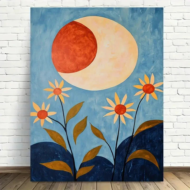 Beautiful Eclipse Flowers Night Sky Painting 40x60cm Metal Print Ready to Hang
