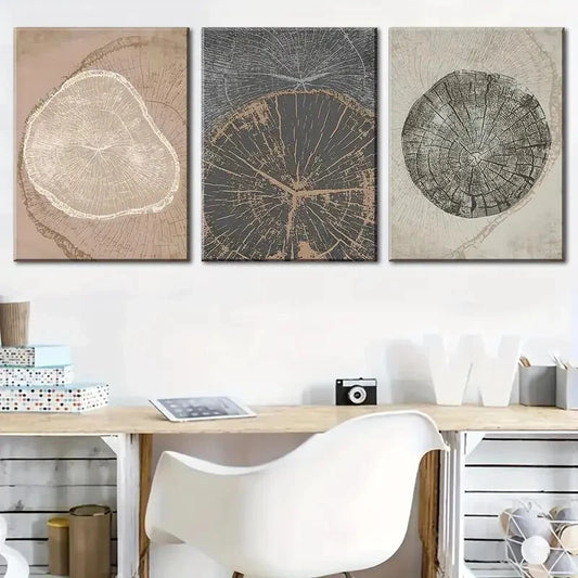 3pcs Vintage Tree Ring Décor Perfect Wall Art Set Canvas Framed 40x60cm - High Quality Print 100% Australian Made Wall Canvas Ready to Hang