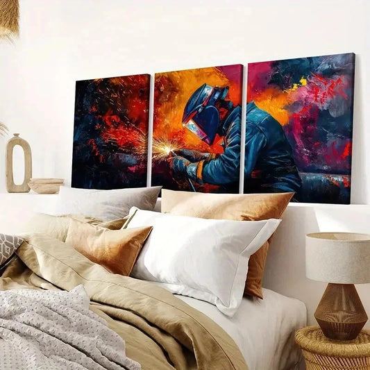 3pcs Dynamic Sparks, Industrial Style  Wall Art Set Canvas Framed 40x60cm - High Quality Print 100% Australian Made Wall Canvas Ready to Hang