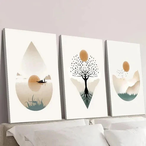 3pcs Tree of Life Lake Boat and Sunrise Wall Art Canvas Unframed – High Quality Print 100% Australian Made Wall Canvas