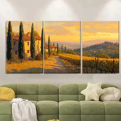 3pcs Cypress Trees, Vineyards Wall Art Set Canvas Framed 60x90cm - High Quality Print 100% Australian Made Wall Canvas Ready to Hang