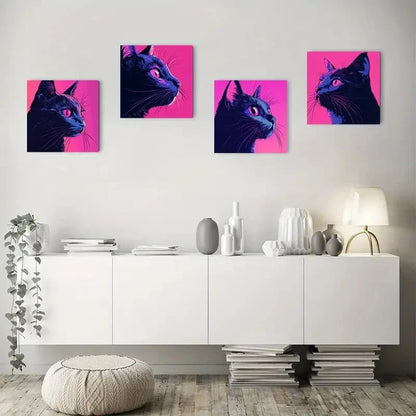 4pcsBlack cat different eye Wall Art Canvas Framed