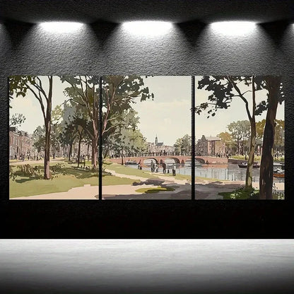 3pcs Bridges And Scenery on The Water Surface Metal Print Ready to Hang Art