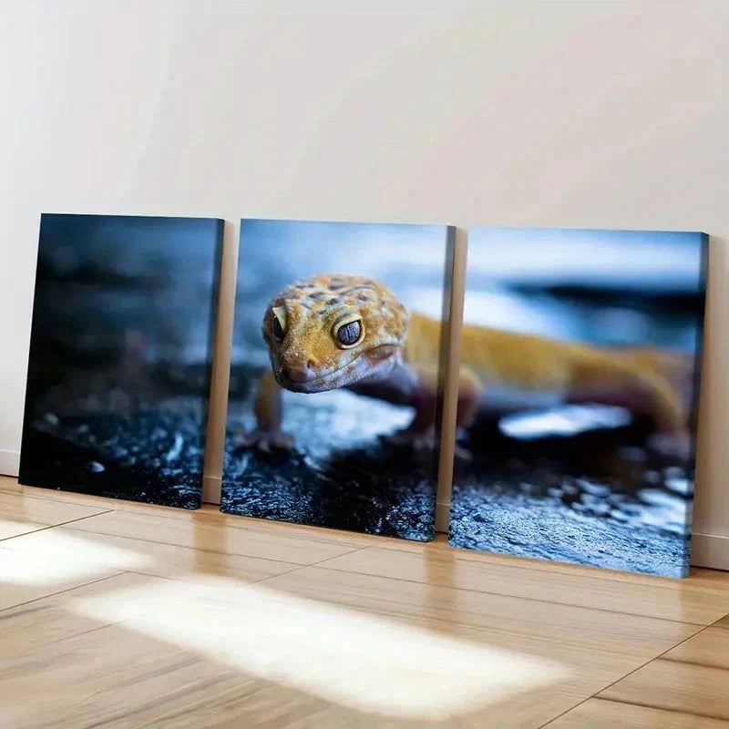 3pcs Small Reptile Gecko on the Floor Wall Art Set Canvas Framed 40x60cm - High Quality Print 100% Australian Made Wall Canvas Ready to Hang