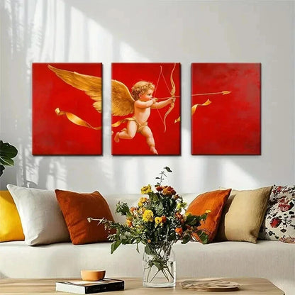 3pcs Cupid Angel Golden Winged Cherub Perfect Wall Art Set Canvas Framed 40x60cm - High Quality Print 100% Australian Made Wall Canvas Ready to Hang